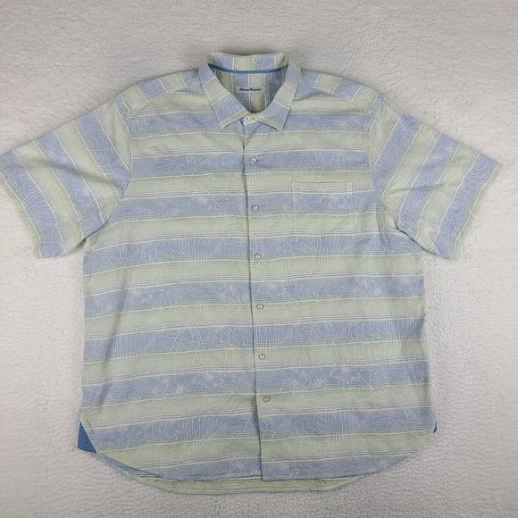 Tommy Bahama Other - Tommy Bahama Dress Shirt Mens 2XL XXL Blue Green Striped Hawaiian Button Up GC